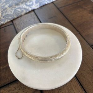 Classic Duo Tone (Silver/Gold)Mesh Hinge Bangle Bracelet